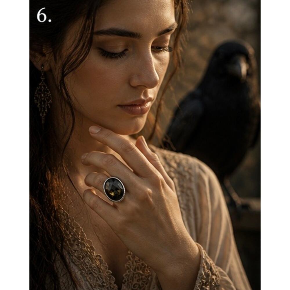 Smoky Quartz Look Oval Ring Size 6.5
Silver Tone Statement Cocktail Ring - Picture 14 of 15